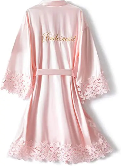 Bridesmaid Robes Rose Gold Bride Robe Wedding Bridesmaid Gift Satin Lace Robe Bridal Dressing Gown Bachelorette Party Pajamas Good Vibrations