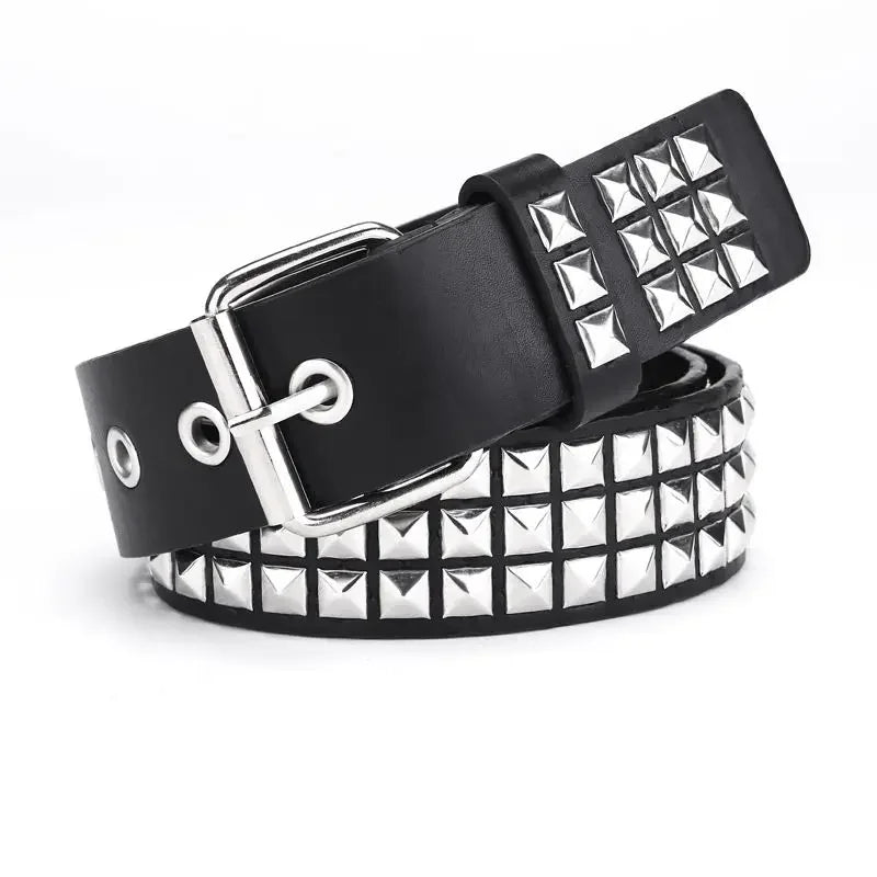 Square bead rivet belt, metal pyramid belt, men's and women's punk hardware denim belt, Y2K belt Good Vibrations