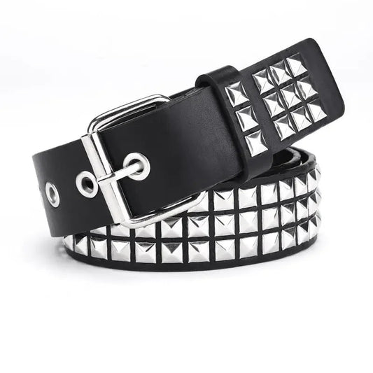 Square bead rivet belt, metal pyramid belt, men's and women's punk hardware denim belt, Y2K belt Good Vibrations