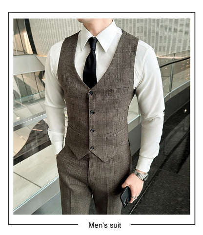 Quality Three-piece Suit Vest Trousers Set for Men Korean Fashion Slim Fit Business Casual Wedding Handsome Style