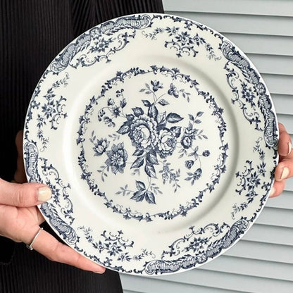 Dinner Set Retro Nordic Flower Pattern Disc Ceramic Elegant Dinner Plate Exquisite Round Shallow Plate Kitchen Good Vibrations