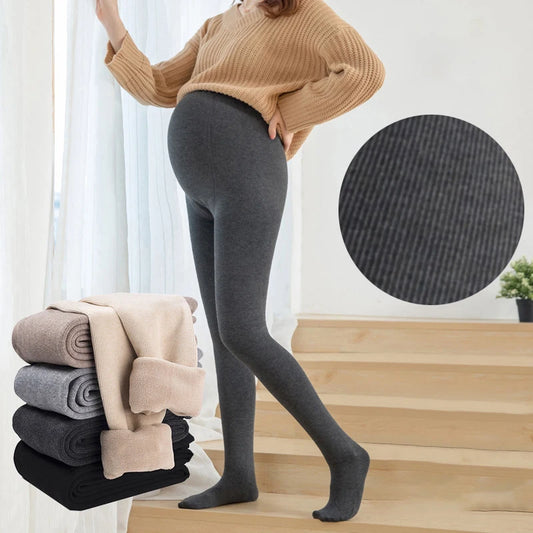 Home Wear Pregnant Women Leggings Cotton Vertical Stripes Autumn Winter Plus Fleece Thickened Warm Belly Support Tights Good Vibrations