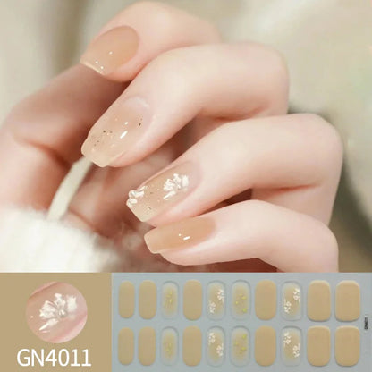 20Tips Semi-Cured Gel Nail Sticker Pure Color Uv/Led Lamp Gel Nail Polish Wraps Long-Lasting Full Cover Gel Sticker Nail Decor Good Vibrations