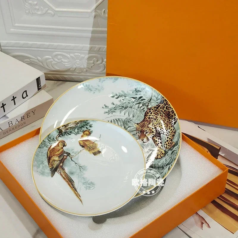 European ceramic western dinner plate, jungle set, steak plate, Coffee cup, afternoon , personalized gift set Good Vibrations