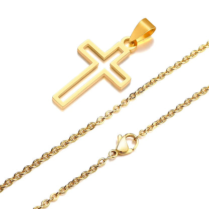 Casual Hollow Cross Necklaces for Men Boys,Waterproof Stainless Steel Cross Pendant Necklace,Religious Faith Prayer Jewelry Gift Good Vibrations