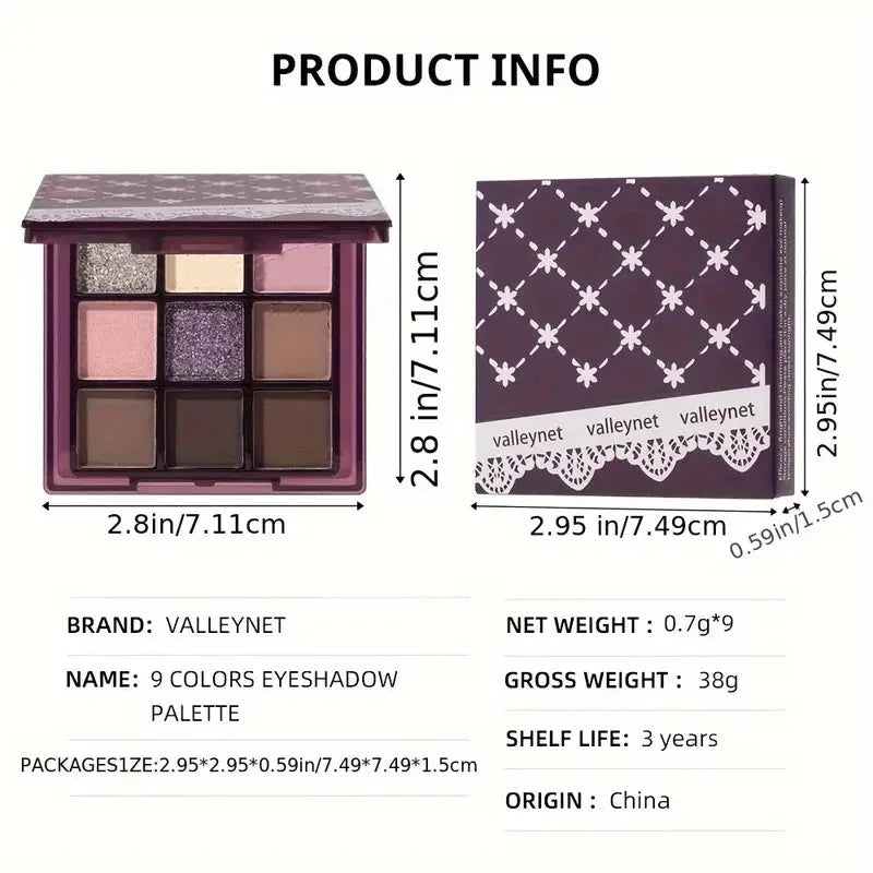 9-Color Purple Eyeshadow Palette - Matte, Shimmery, Waterproof, Sweat-Proof, Long-Lasting Eyeshadow,Suitable for Music Festivals Good Vibrations