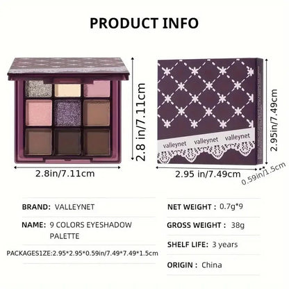 9-Color Purple Eyeshadow Palette - Matte, Shimmery, Waterproof, Sweat-Proof, Long-Lasting Eyeshadow,Suitable for Music Festivals Good Vibrations
