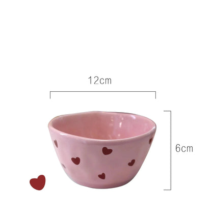 Pink Love Cutlery Set Rice Bowl Household Ceramic Double Ear Instant Noodle Soup Bowl Hand Paired Spoon Combination Noodle Bowl Good Vibrations