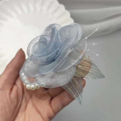 Girls Bridesmaid Wrist Flowers Pearl Ribbon Rose Bracelet for Wedding Prom Party Bride to Be Bridesmaid Gift Wedding Accessories Good Vibrations