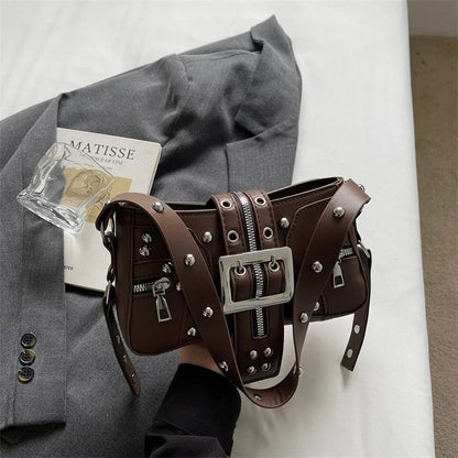 Shoulder Bag for Women Punk Style Purse PU Leather Rock Fashion Handbags with Rivet Small Trendy Armpit Purse Bolso Mujer сумка Good Vibrations