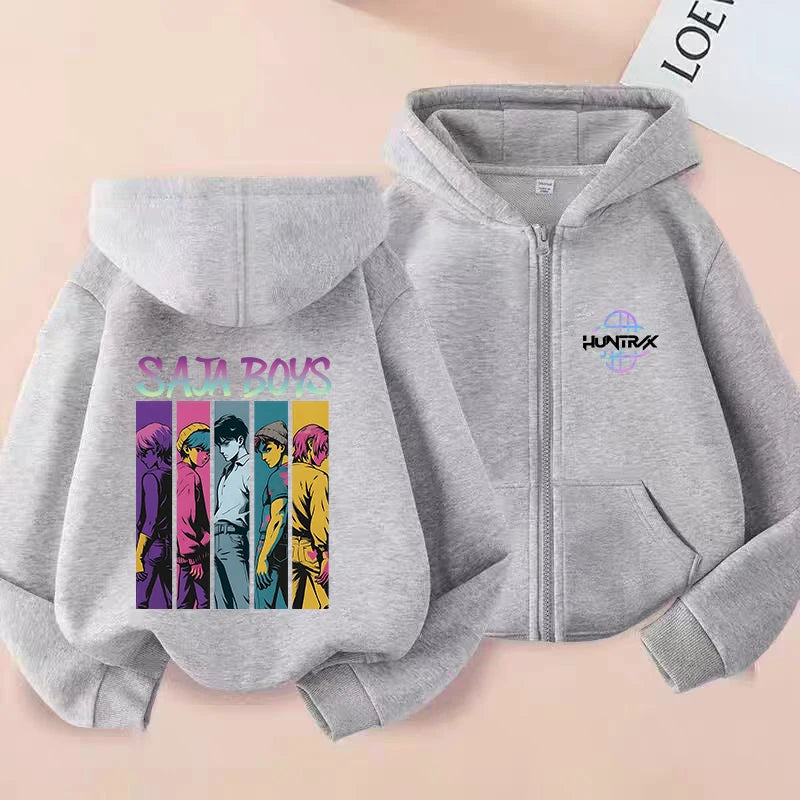 Demon Hunters K-pop Film Zipper Hoodie Fashion Oversized Jacket Zip Up Sweatshirt Streetwear Good Vibrations