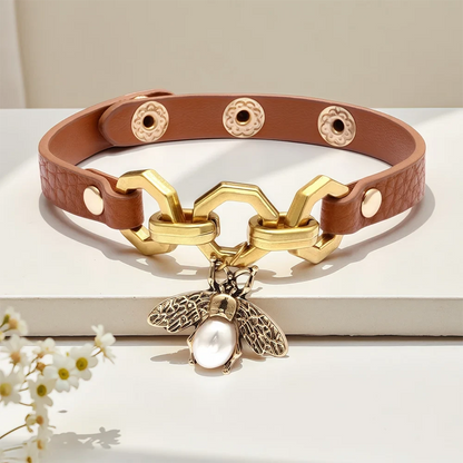 Charmsmic New Vivid Bee Pendant Charms Bracelets & Bangles For Women Punk Style Brown PU Leather Metal Button Jewelry 2024 Good Vibrations