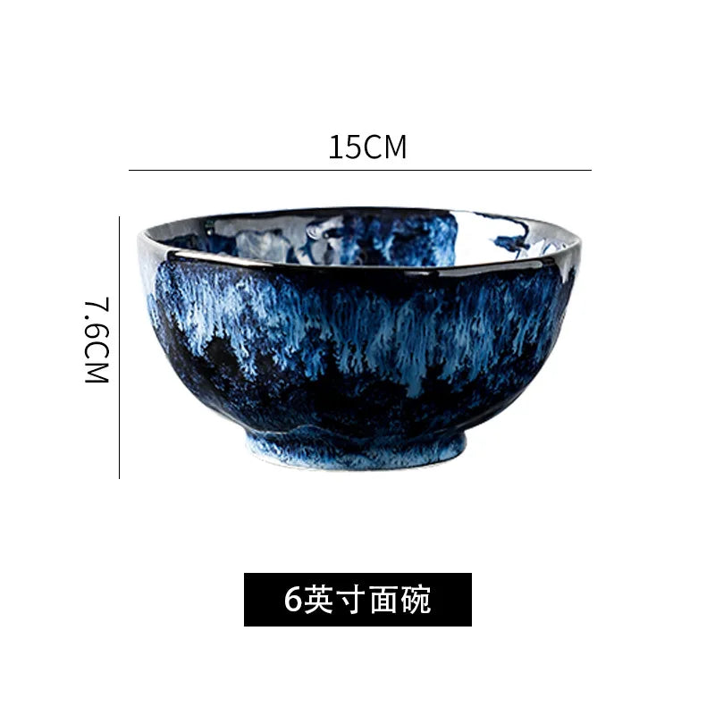 Creative Kiln-Change Bowl and Plate Tableware Home Retro Ceramic Tableware Hotel Dish Plate Rice Bowl Set Home Fish Plate Good Vibrations