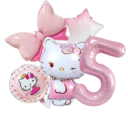 5pcs Hello Kitty Themed Birthday Party Decoration Supplies Kawaii KT Cat 32 Inch Number Foil Balloon Kit Baby Shower Girls Gift Good Vibrations