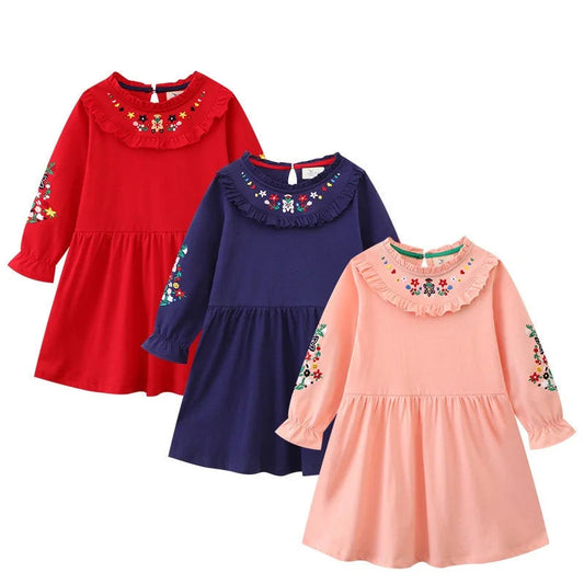 Jumping Meters 2-7T Princess Girls Dresses Floral Embroidery  Autumn Spring Children's Clothing Party Kids Frocks Gifts Baby Good Vibrations