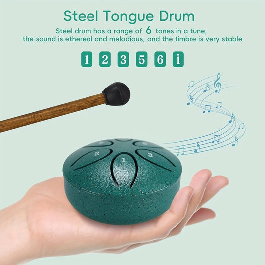 3 Inch Steel Tongue Drum - 6 Tone Handheld Instrument for Meditation & Yoga, Perfect Musical Gift for Beginners Good Vibrations