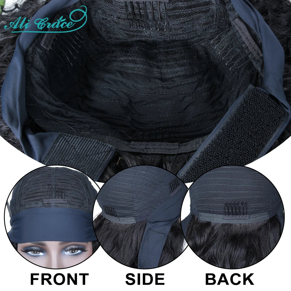 Ali Grace Glueless Wigs Straight Human Hair Wigs for Women Headband Hair Wigs With Adjustable Bangs Brazilian Straight Hair Wigs Good Vibrations