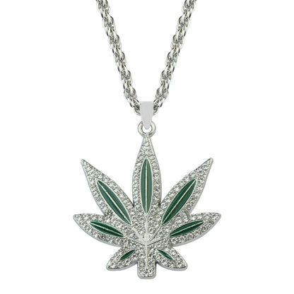 Rhinestone Weed Pendant Necklace Maple Leaf Necklaces Gold Color Chains for Women men Male Steampunk Jewelry Good Vibrations Adult Super Store