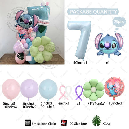 1set Stitch Birthday Party Decorations 40inch Blue Number Foil Balloon Children's Birthday Background Boys Girls Toys Gifts Good Vibrations