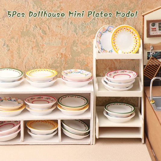 Dollhouse Simulation Plates Set of 5, 1/12 Scale Kitchen Accessories for Pretend Play Good Vibrations