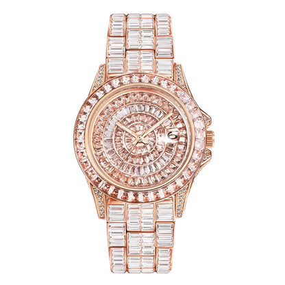 Full Iced Out Watches For Men Luxury Handmade Mosaic Diamond Silver Steel Watch Fashion Hip Hop Silver Automatic Date Male Clock Good Vibrations