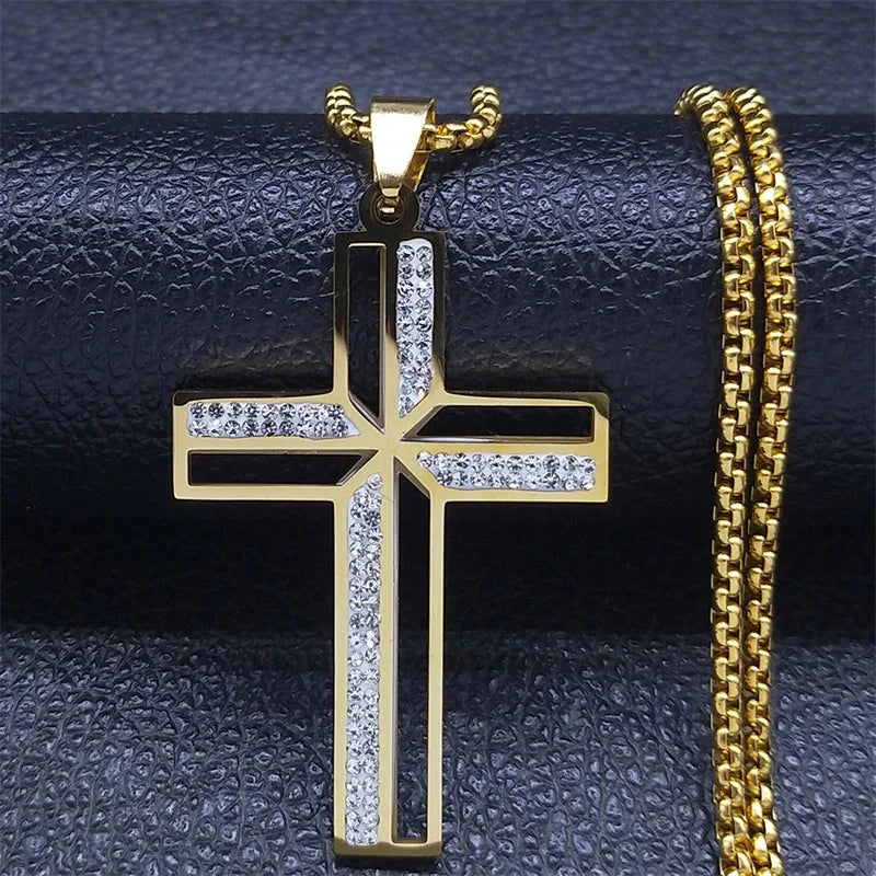 Catholic Crucifix Cross Necklace for Women Men Stainless Steel Christian Religious Male Chain Jewelry colar masculino N4943 Good Vibrations