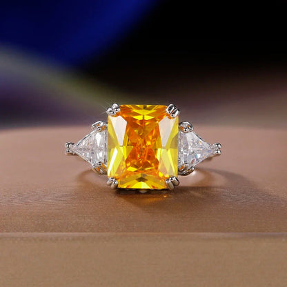 Huitan Geometric Shaped Yellow Cubic Zirconia Rings Silver Color Wedding Bands for Women Brilliant Accessories  Party Jewelry Good Vibrations