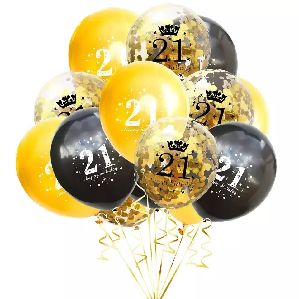 15pcs 18th Happy Birthday Balloon Decor 12 Inch Confetti Latex Balloons for 18 20 30 70 Years Old Birthday Celebrate Decoration Good Vibrations