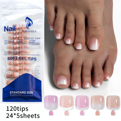 120Pcs French Short Square Artificial Press On Toenails Nude Pink Full Cover False Toe Nails Fake Toe Nail Extension For Women Good Vibrations