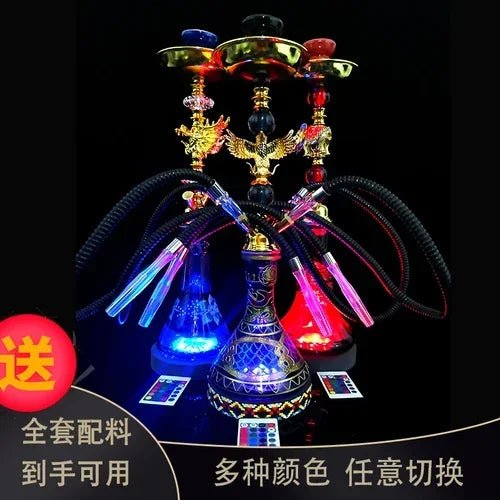 Bar KTV large smoke fruit flavor hookah set with colorful LED lights and glass construction.