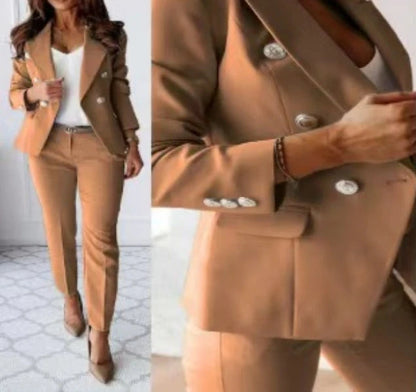 Two Piece Sets Woman Outfit 2025 Spring Solid Color Versatile Temperament Blazer Coat & Fashiona Casual Pocket Design Pants Set Good Vibrations