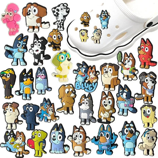 30pcs Bluey Collection Shoe Charms For Crocs Diy Shoe Decorations Accessories For Sandals Decorate And Adult Kids Birthday Gifts Good Vibrations