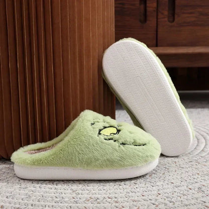 Christmas Plush Slippers Women Winter Warm Cute Home Green Haired Monster Slippers Funny Non Slip Cotten Shoes New Year Gift Good Vibrations