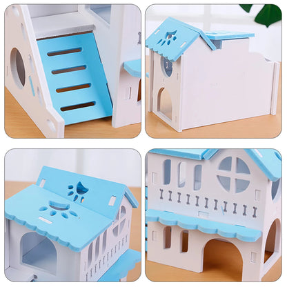 Hamster House Toy Pet Small Animal Hideout Hamster Wooden House 2 Layers With Ladder Design Wooden Hut Play Toys Good Vibrations