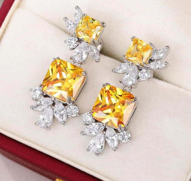 2026 Fashion Bright Yellow Crystal Earrings Female Engagement Party Jewelry Temperament Women Wedding Ceremony Accessories Good Vibrations
