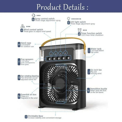 Portable 3 In 1 Fan AIr Conditioner Household Small Air Cooler LED Night Lights Humidifier Air Adjustment Home Fans Dropshipping Good Vibrations
