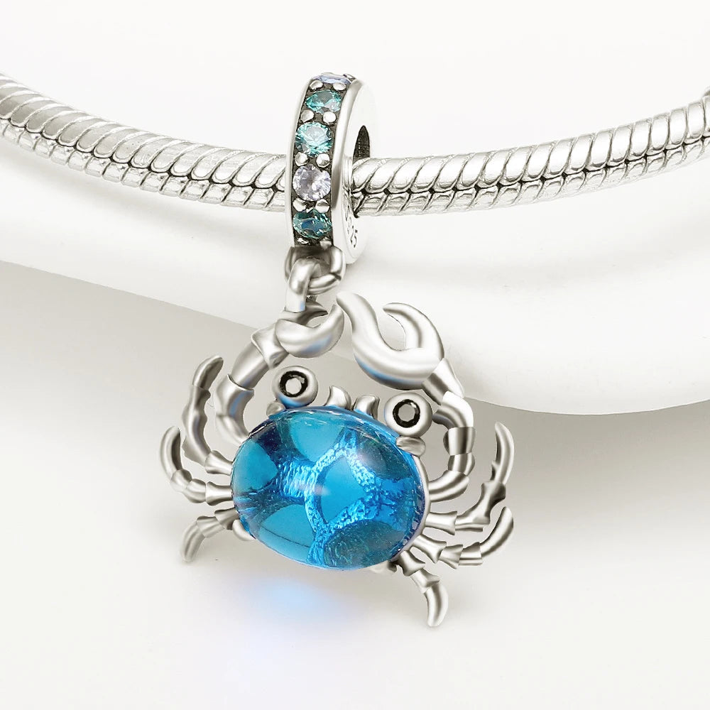 Hot Sales Charms 925 Sterling Silver Blue Crab Pendant Dangle Fit Original Bracelet DIY Women Jewelry Making Good Vibrations