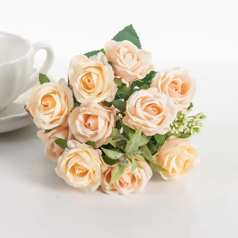 10 Heads Artificial Flowers Scrapbooking Silk Roses Christmas Wedding Party Bouquet Household Products Vases for Home Decoration Good Vibrations