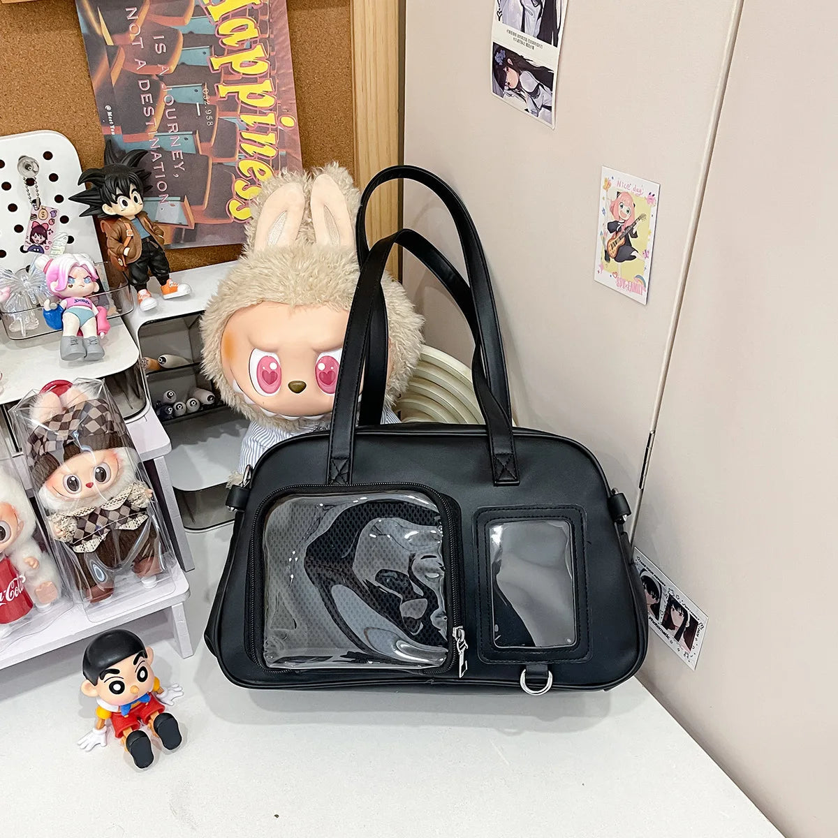 Anime Japanese Kawaii Shoulder Bag Women Clear Transparent Itabag PU Leather Handbags Student Ita Bag JK Uniform Tote Bag Good Vibrations