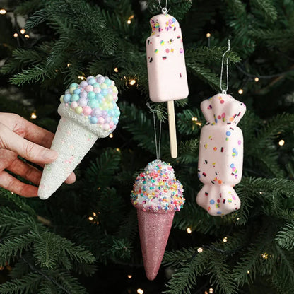 2025 Creative Christmas Hanging Cute Ice Cream Pendant Navidad 2026 Christmas Decor Xmas Tree Decor New Year Gift Toys Good Vibrations