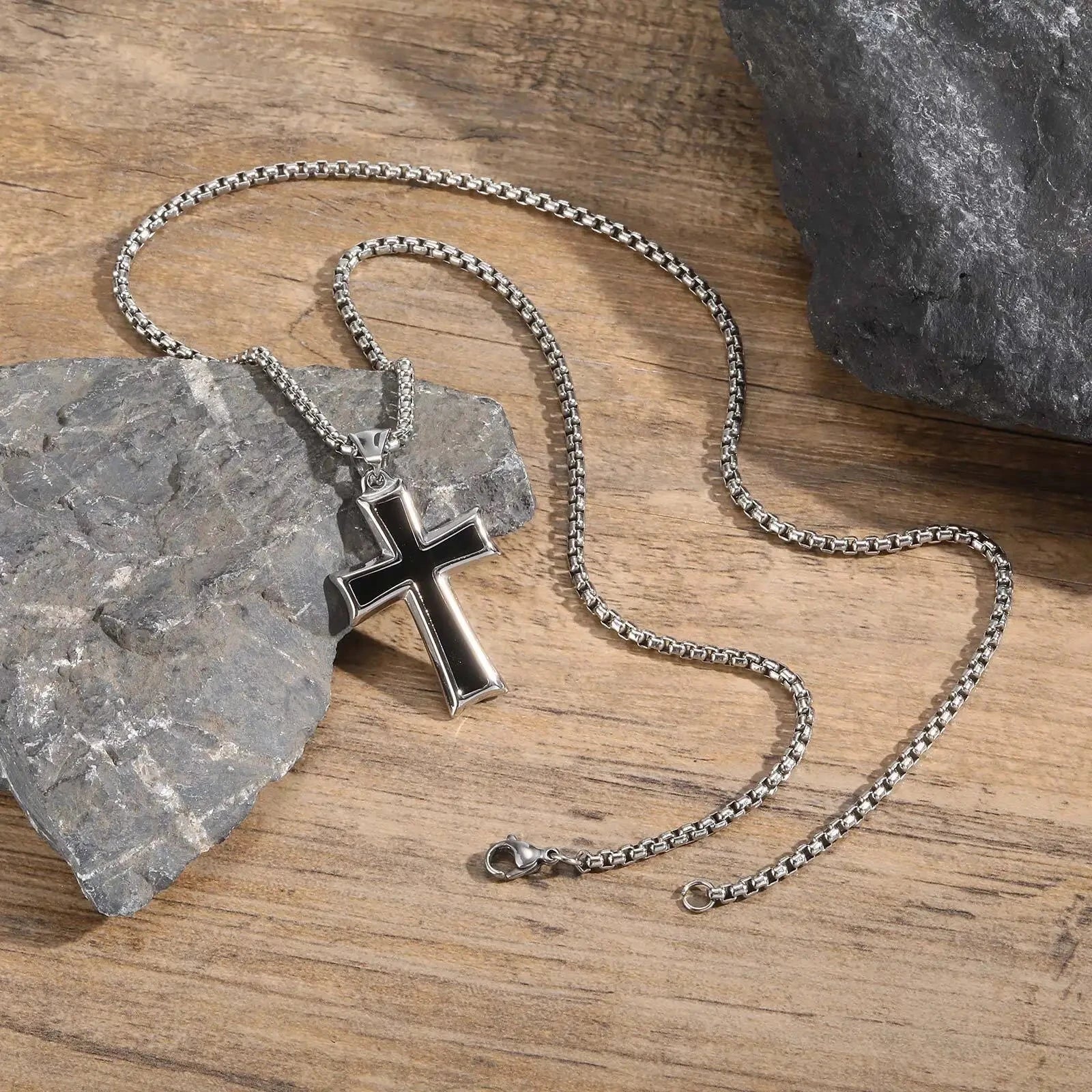 Stainless Steel Cross Necklace for Men,Waterproof Black Glue Pendant Necklace,Trendy Stylish Jewelry Gifts Good Vibrations