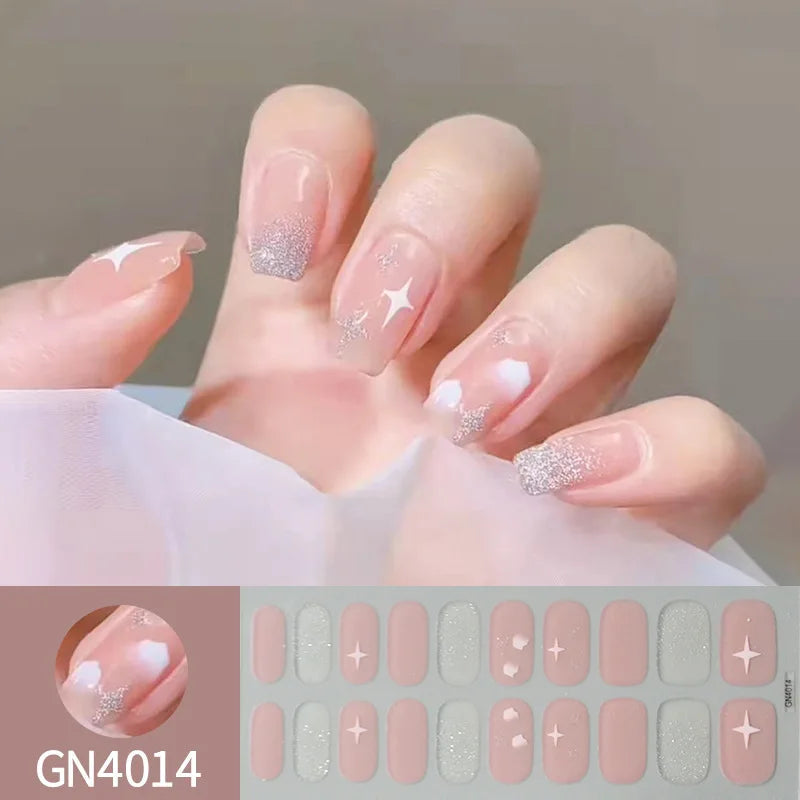 20Tips Semi-Cured Gel Nail Sticker Pure Color Uv/Led Lamp Gel Nail Polish Wraps Long-Lasting Full Cover Gel Sticker Nail Decor Good Vibrations