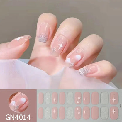 20Tips Semi-Cured Gel Nail Sticker Pure Color Uv/Led Lamp Gel Nail Polish Wraps Long-Lasting Full Cover Gel Sticker Nail Decor Good Vibrations