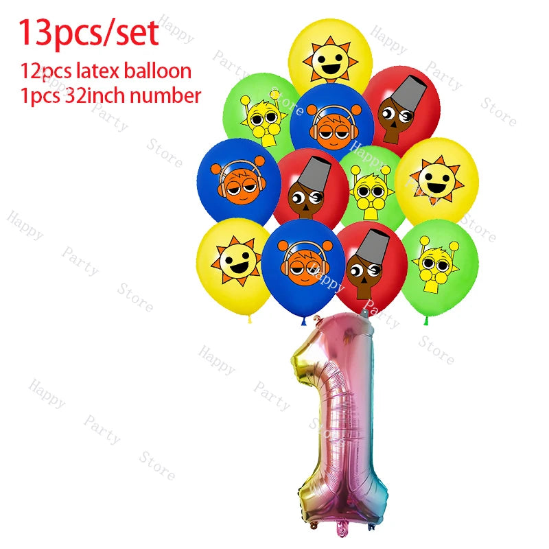 Incredibox Sprunki Birthday Party Decoration Balloon Tableware Backdrop Cake Topper Split Sales Sprunki Birthday Party Supplies Good Vibrations