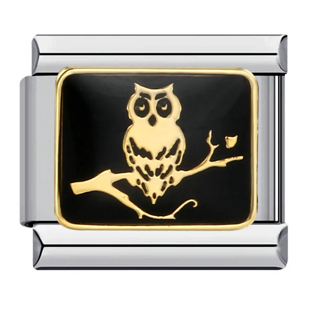 Goth Vintage Black Glaze Skull Raven Ghost Halloween Day's Charm Links Fit 9mm Bracelet Stainless Steel Making DIY Jewelry Good Vibrations