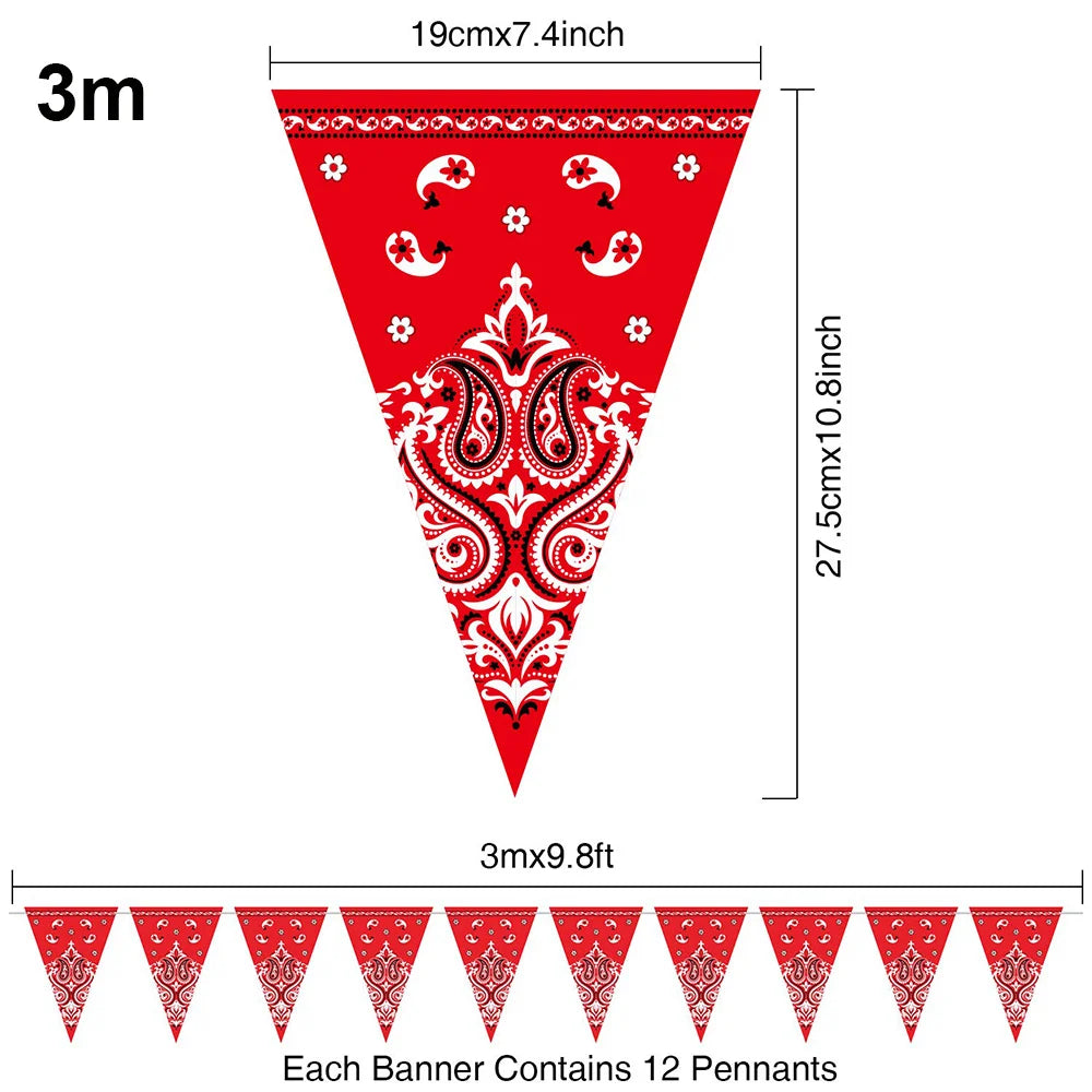 Western Cowboy Party Decorations 3 m Bandana Pennant Banner Wild West Decor Western Cowboy Themed Country Party Decor Supplies Good Vibrations