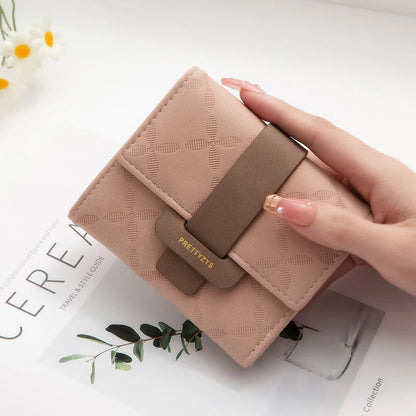 Explosive purse female Korean PU plaid buckle simple multi-card folding triple fold bag large capacity student ladies daily trav Good Vibrations