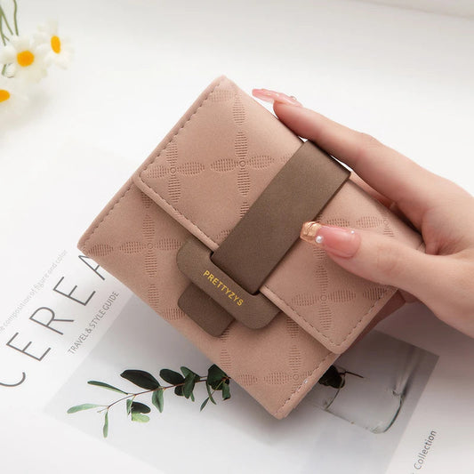Explosive purse female Korean PU plaid buckle simple multi-card folding triple fold bag large capacity student ladies daily trav Good Vibrations