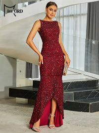 Missord 2024 New Burgundy Sequin Mermaid Evening Formal Occasion Prom Dresses Good Vibrations