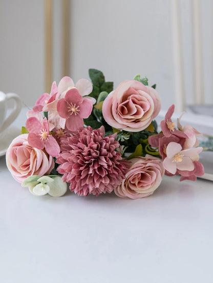 1PC Artificial Flowers Silk Rose Peony Bouquet Hydrangea Carnation Vases for Home Party Winter Wedding Decoration Fake Plant Good Vibrations